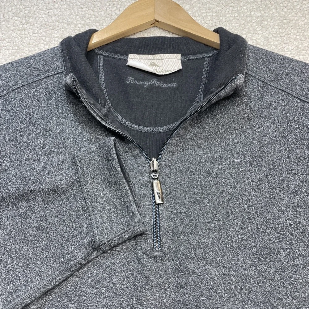 Tommy Bahama Pullover Mens XL Gray Reversible Flip 1/4 Zip Heathered Sweater